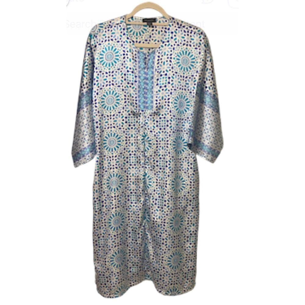 Jones New York Silky Women’s Kaftan Size S Zipper Front Pockets Oversz Abstract